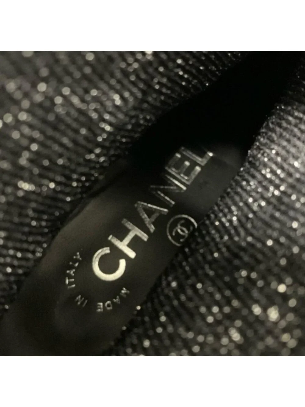 Chanel Boots Short Shoes Patent Fabric Black Silver Coco Mark Lame Sock - Picture 7 of 10